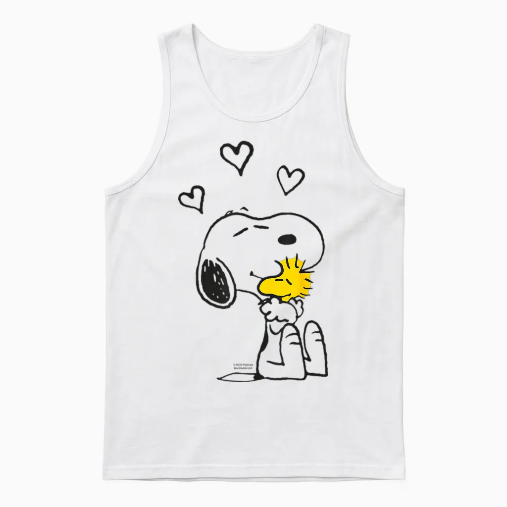Peanuts - Snoopy Woodstock T-Shirt with German Text "ich Halte Dich Fest", Black, S Unisex Tank Top in White