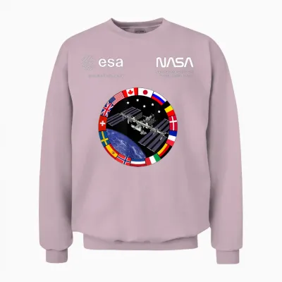 Nasa Worm and Esa Logo Iss International Space Station Unisex Sweatshirt - Light Pink