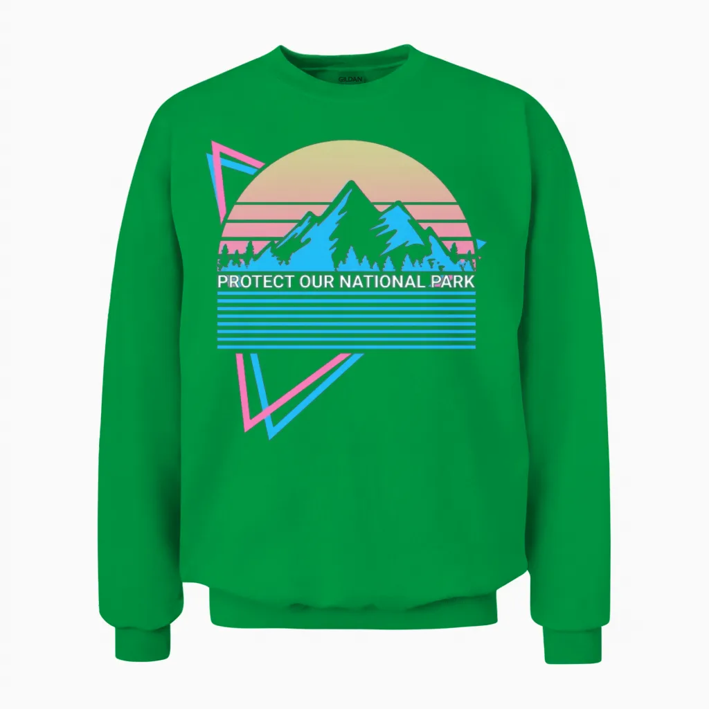 National Park Retro Hiking & Outdoors Unisex Sweatshirt in Irish Green