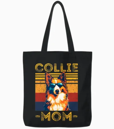 Collie Mom Retro Tote Bags - Black