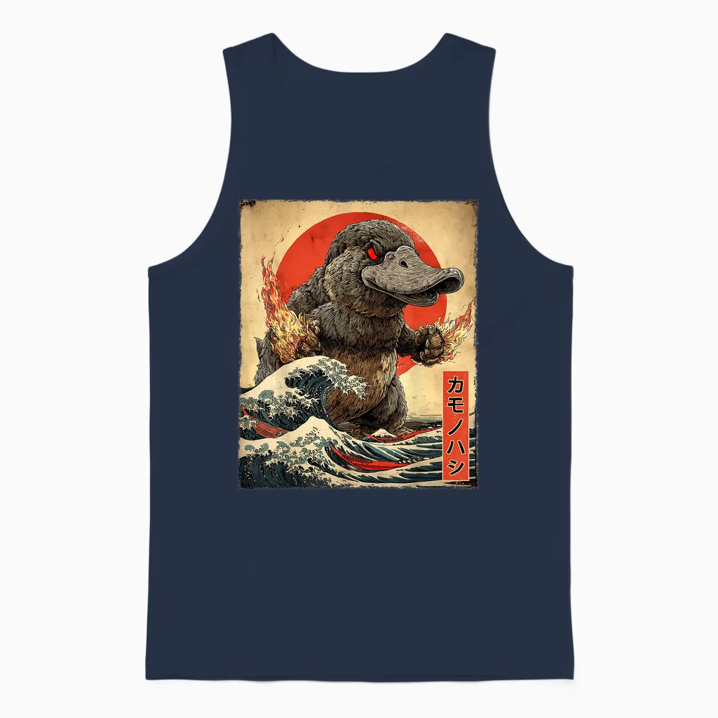 Japanisches Vintage-Poster Mit Schnabeltier-Kaiju-Monster Unisex Tank Top in Navy