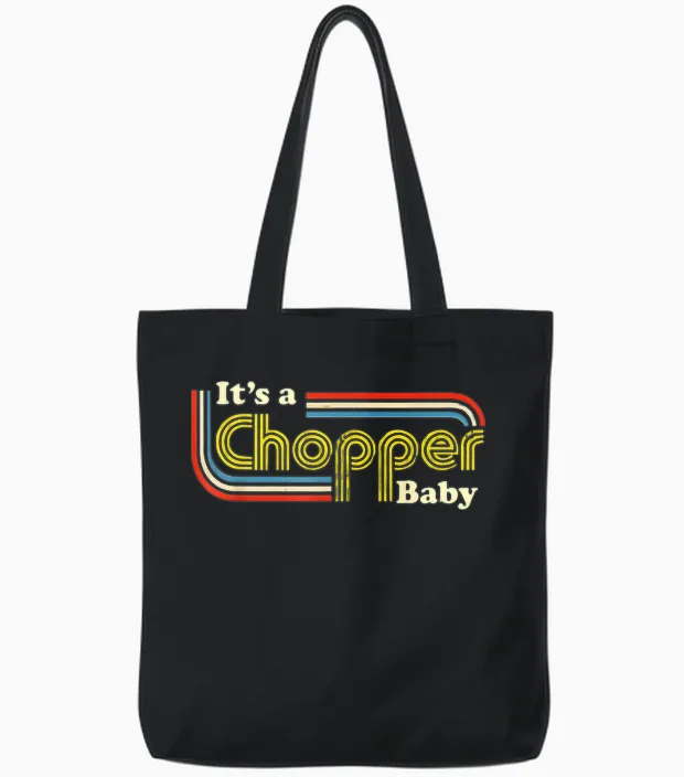Chopper Baby - Custom Motorcycle Retro Gift for Bikers Tote Bags in Black