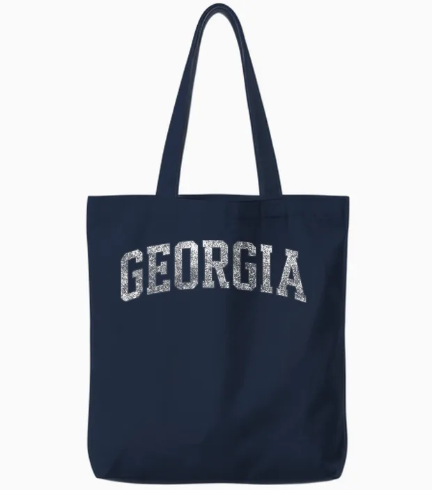 Georgia Ga Vintage Athletic Sports Design Red Text Tote Bags in Navy