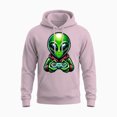 Alien Retro Gamer Unisex Hoodie - Light Pink