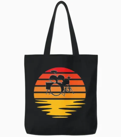 Drums Retro Tote Bags - Black