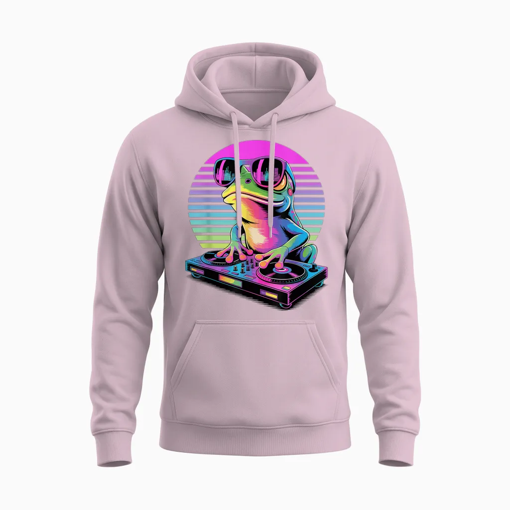 Synthwave Frosch Dj Sonnenbrille Frösche Unisex Hoodie in Light Pink