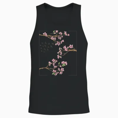 Japanese Cherry Blossom Aesthetic Anime Cherry Blossom Sakura T-Shirt, White Unisex Tank Top - Black