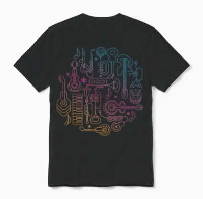 Colorful Music Instruments Unisex T-Shirt - Black