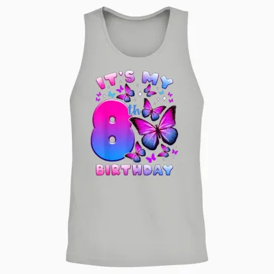 Geburtstag Mädchen 8 Jahre Alt, Schmetterling, Nummer 8 Unisex Tank Top - Ash