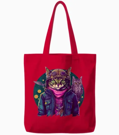 A Cat and an Owl Tote Bags - Red