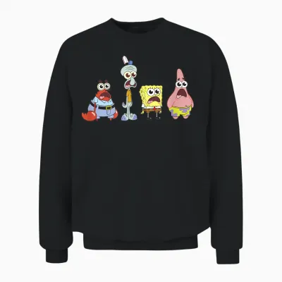 Spongebob Squarepants Spongebob Cast Group Stare Unisex Sweatshirt - Black