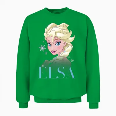 Children's Frozen Elsa Snowflake Portrait T-Shirt, White Unisex Sweatshirt - Irish Green