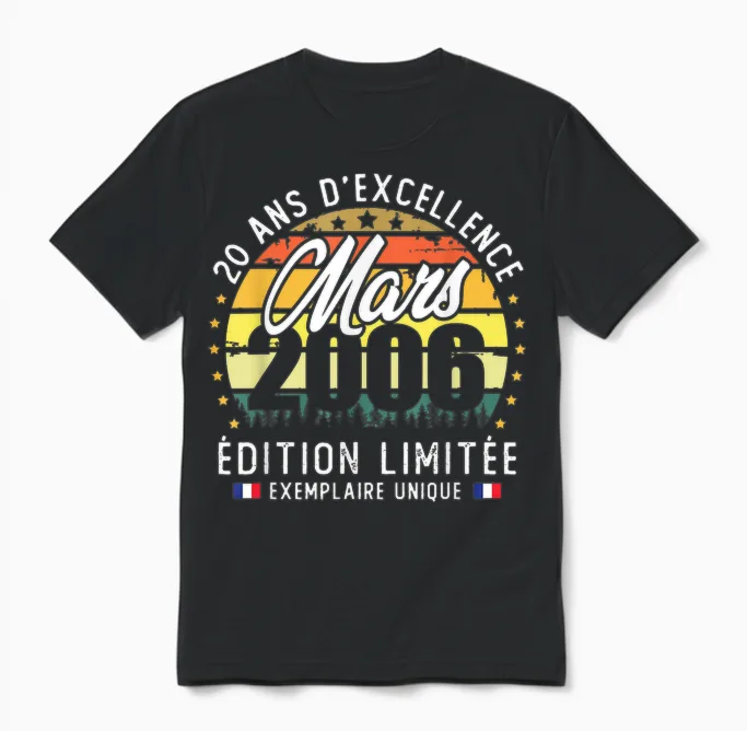 Vintage Mars 2006 Cadeau D'anniversaire 20 Ans Hommes Femmes Unisex T-Shirt in Black