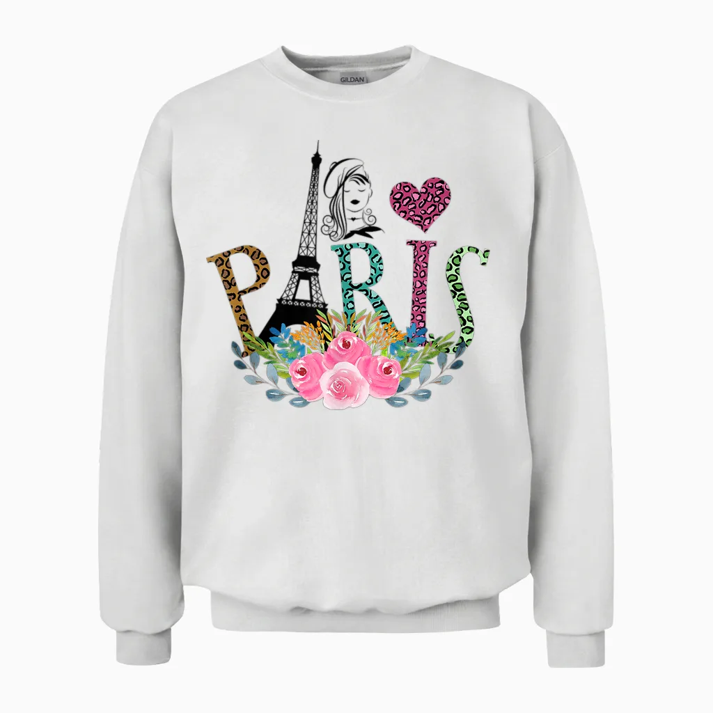 Paris Eiffelturm Baskenmütze Mädchen Leopardenmuster Unisex Sweatshirt in White