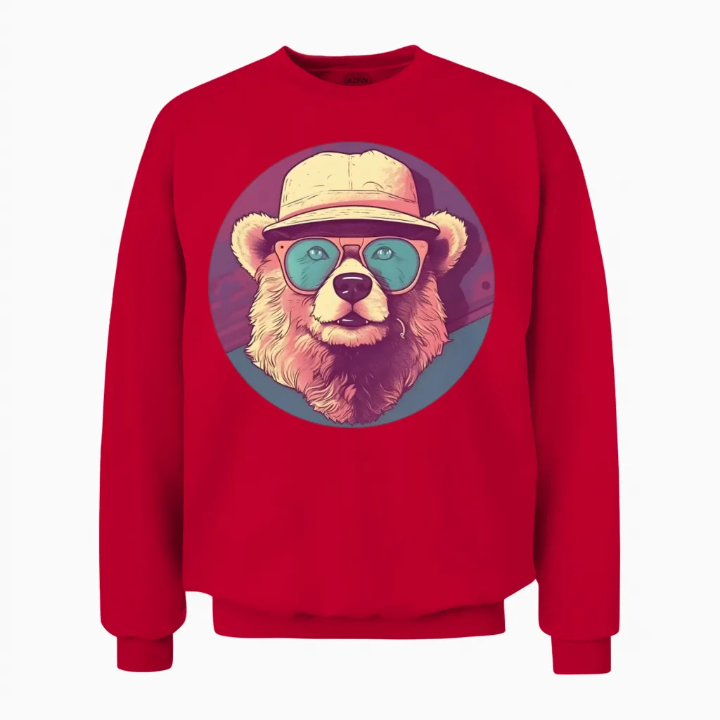Retro Bear Lovers Design Wildlife Unisex Sweatshirt in Red