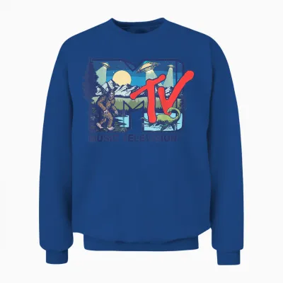 Mademark X Mtv - Cryptid Mtv Logo Featuring Bigfoot, Ufo, Aliens & Nessie Unisex Sweatshirt - Royal