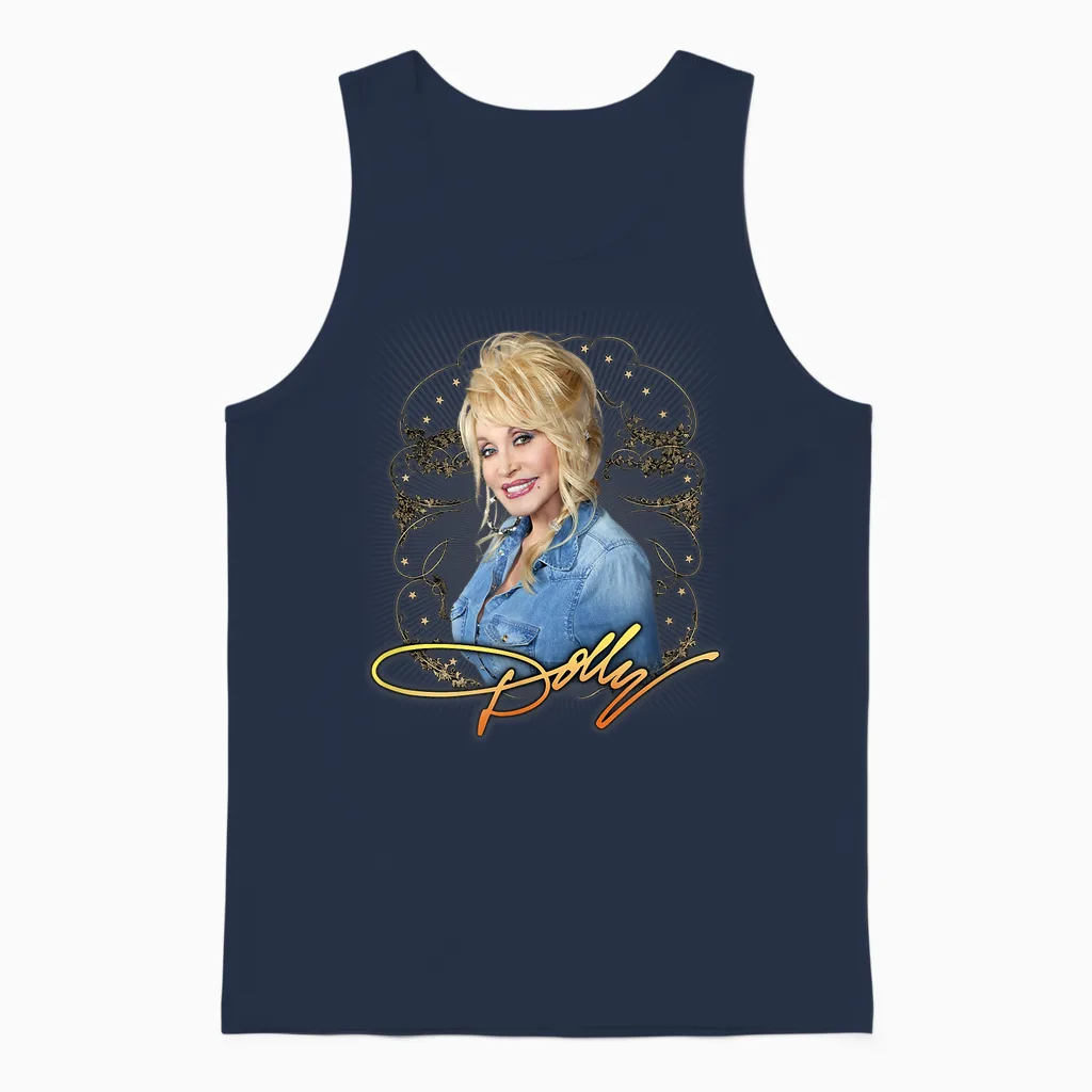 Dolly Parton Denim Smile Unisex Tank Top in Navy