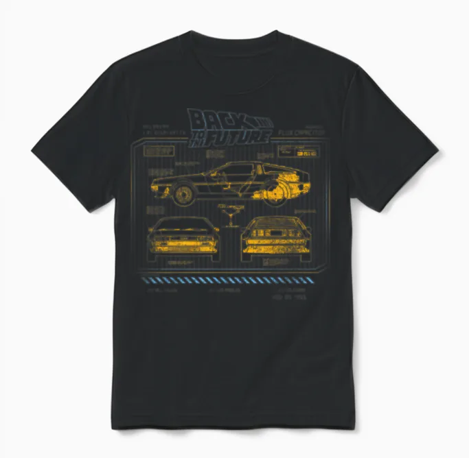Back to the Future 35th Anniversary Delorean Unisex T-Shirt in Black