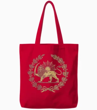 Iranian Persian Lion and Sun Emblem Symbol Tote Bags - Red