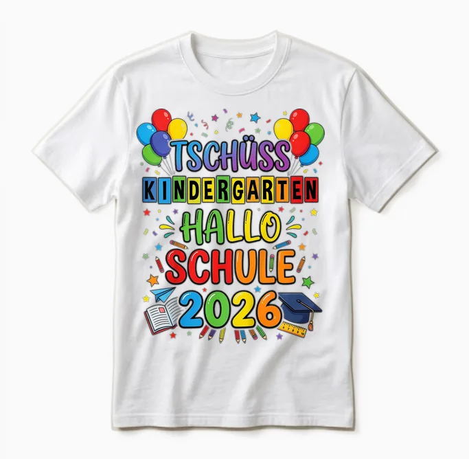 Kinder Tschüss Kindergarten Hallo Schule 2026 Kita Abgänger 2026 Unisex T-Shirt in White