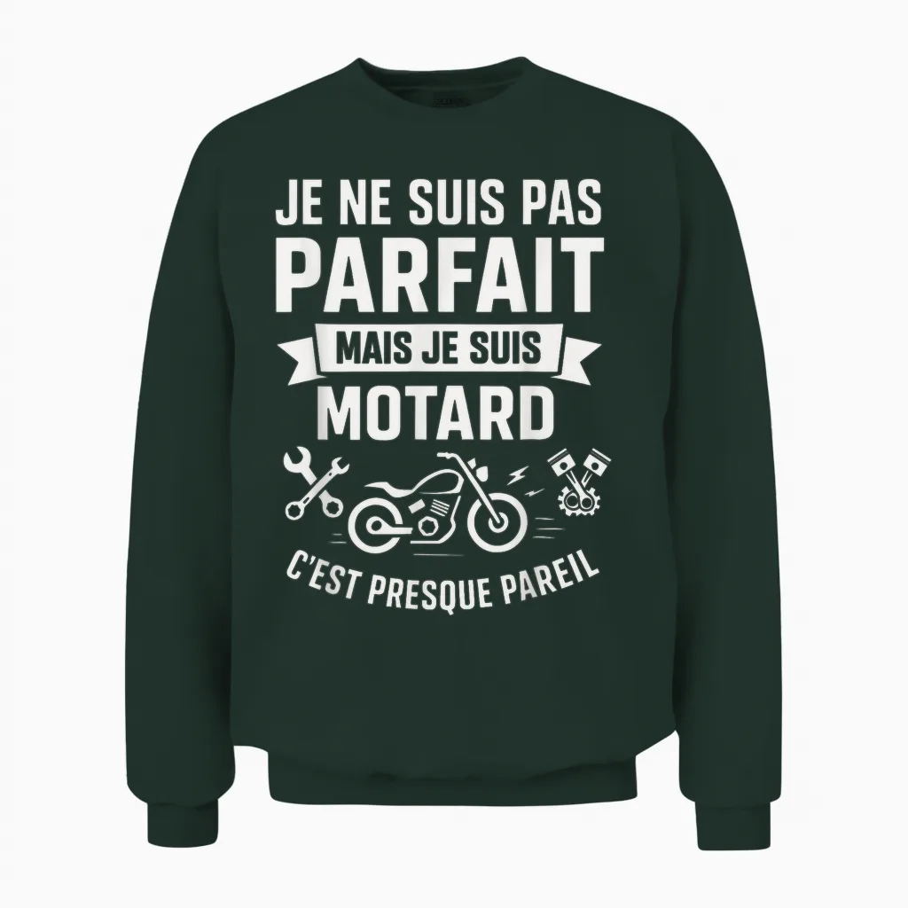 Je Ne Suis Pas Parfait Mais Je Suis Motard Drôle Moto Idée Unisex Sweatshirt in Forest