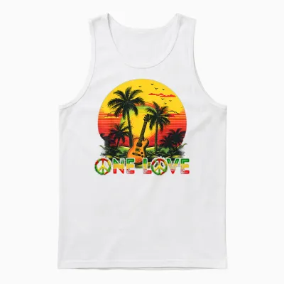 Guitarist Rasta Reggae Sunset Jamaica Reggae Music Guitar T-Shirt, Black, S Unisex Tank Top - White