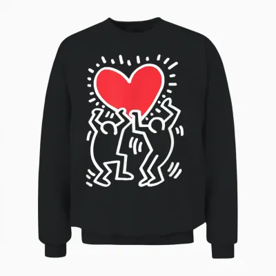 Keith Haring Dancing Heart Artwork T-Shirt, Black Unisex Sweatshirt - Black