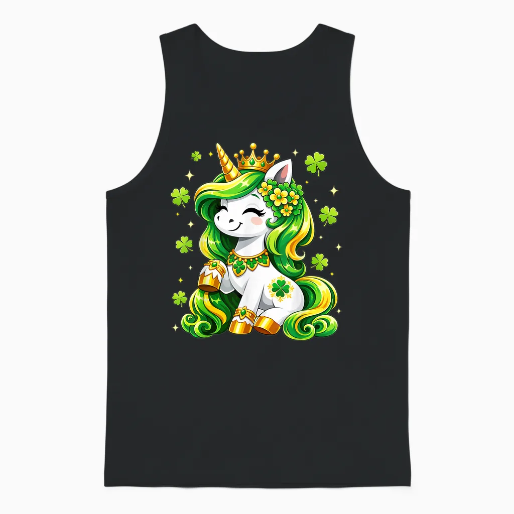 Lepricorn Unicorn Shamrock St Patricks Day Shirts Kids Girls Unisex Tank Top in Black