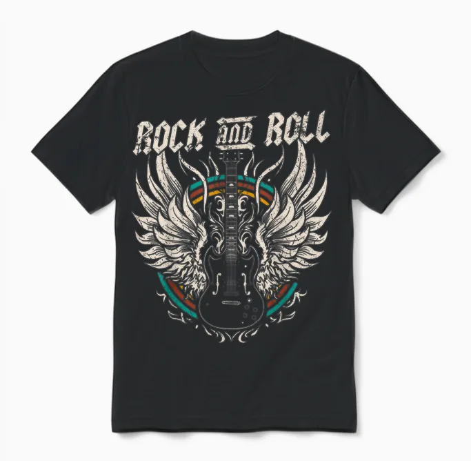 Guitar Retro Lovers Rock and Roll Guitar Vintage Rock Music T Shirt Kids Black Unisex Toddler Short Sleeve T Shirt 158 Us 16.5 Unisex T-Shirt in Black