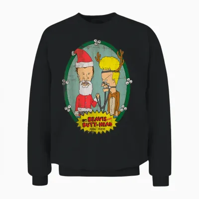 Beavis and Butt-Head Santa Reindeer Christmas Unisex Sweatshirt - Black