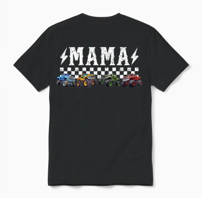 Mama Retro Monster Truck Family Crew Birthday Matching Unisex T-Shirt in Black
