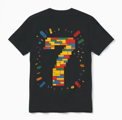 Ich Bin 7 Bausteine Geburtstag Klemmbausteine 7. Geburtstag Unisex T-Shirt - Black