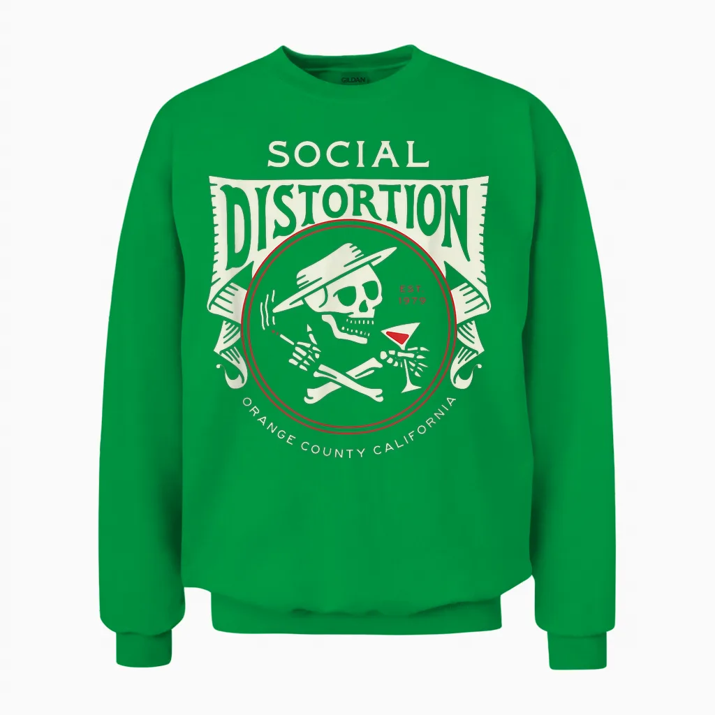 Official Social Distortion Skelly Circle T-Shirt, Black Unisex Sweatshirt in Irish Green