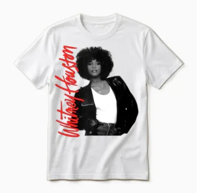 Whitney Houston Photo and Pink Nameplate Unisex T-Shirt - White