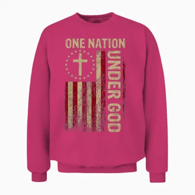 One Nation Under God Flag 4th of July Patriotic Christian Unisex Sweatshirt - Heliconia