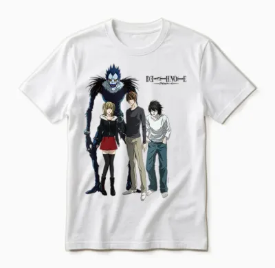 Death Note Main Characters Posing with Logo Anime Unisex T-Shirt - White