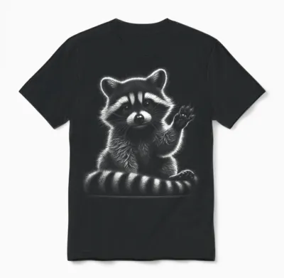 Winkender Waschbär Als Niedliches Schwarz Weiß Porträt Unisex T-Shirt - Black