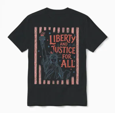 Retro Funny 4th of July with Liberty and Justice for All Unisex T-Shirt - Black