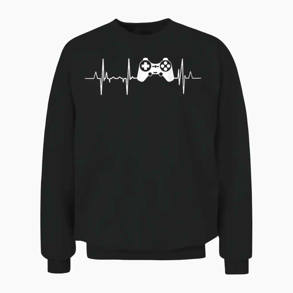 Mon Cœur Bat Pour Les Amateurs De Jeux Vidéo Ecg Unisex Sweatshirt in Black