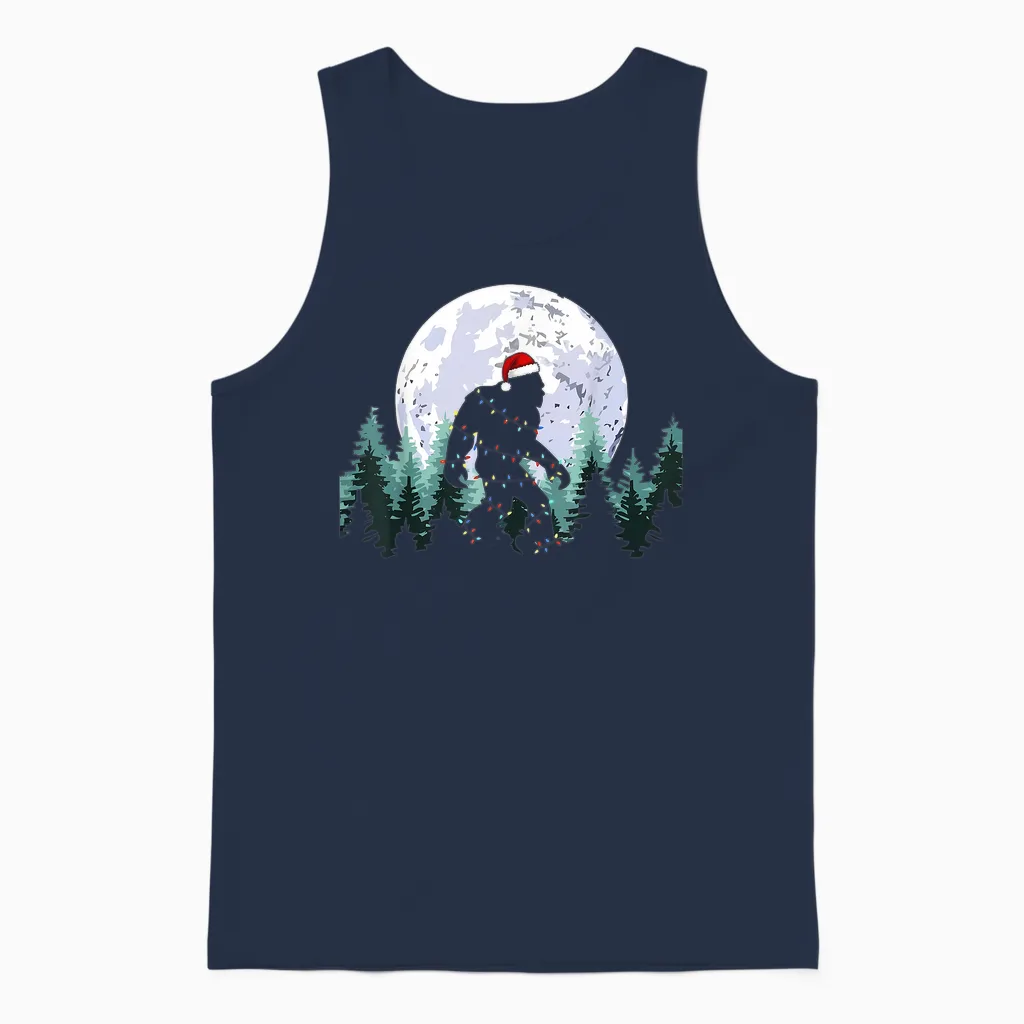 Christmas Bigfoot Sasquatch Tree Lights Funny Xmas Men Boys Unisex Tank Top in Navy