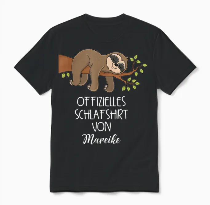 Offizielles Schlafshirt Von Mareike Nachthemd Faultier Unisex T-Shirt in Black