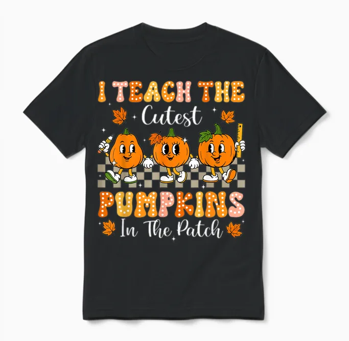 I Teach the Cutest Pumpkins in the Patch Teacher Halloween Unisex T-Shirt in Black