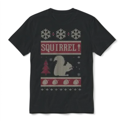 Squirrel Christmas Unisex T-Shirt - Black