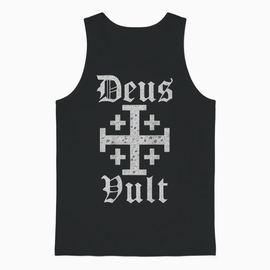 Deus Vult | Jerusalem Cross | Christian Templar Unisex Tank Top in Black