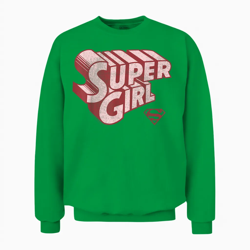 Dc Comics Supergirl Retro Logo Unisex Sweatshirt in Irish Green