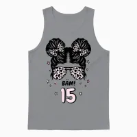 15th Birthday Girl Messy Bun Bäm! 15 Unisex Tank Top in Sport Grey - 1