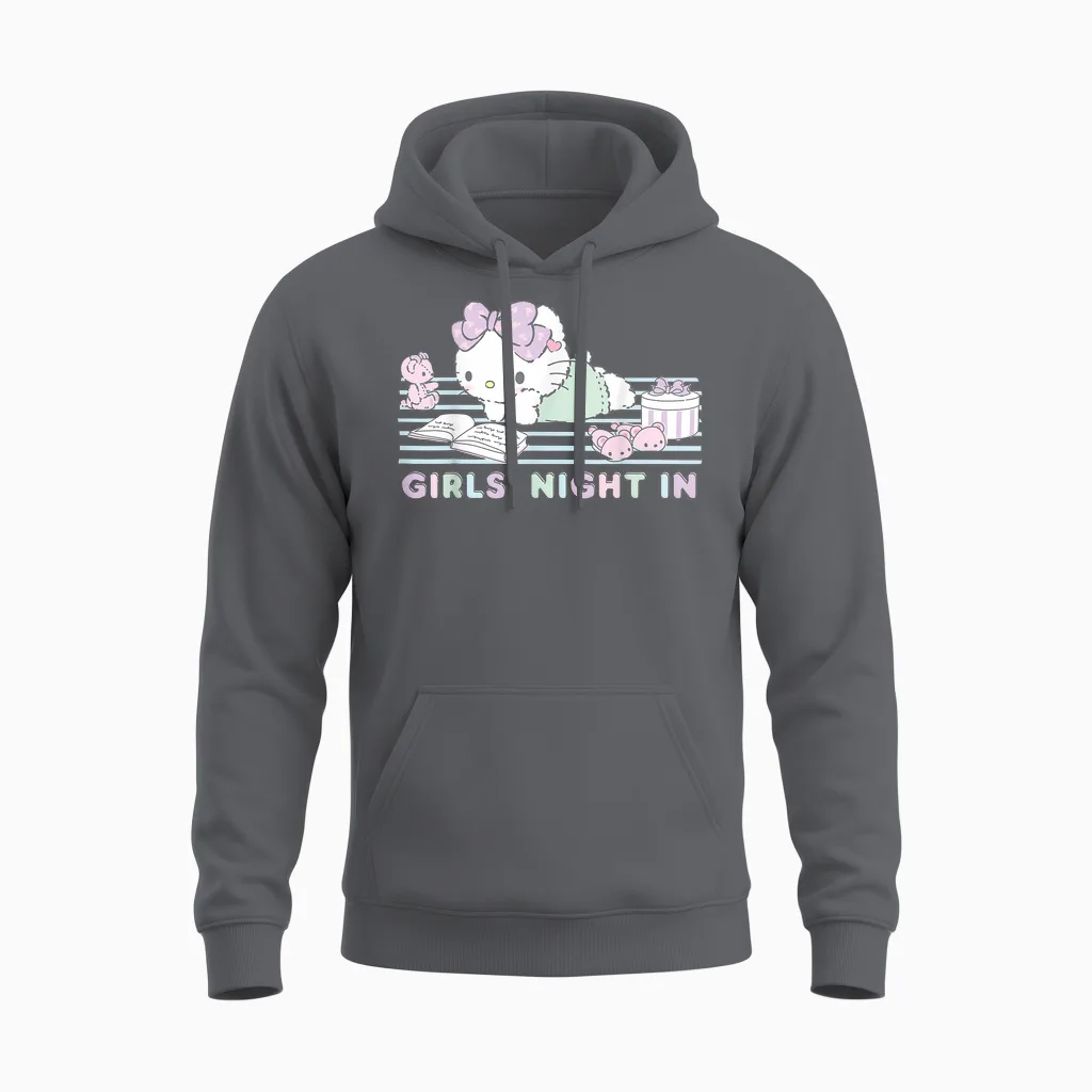 Hello Kitty Girls Night in Reading Short Sleeve Unisex Hoodie in Charcoal