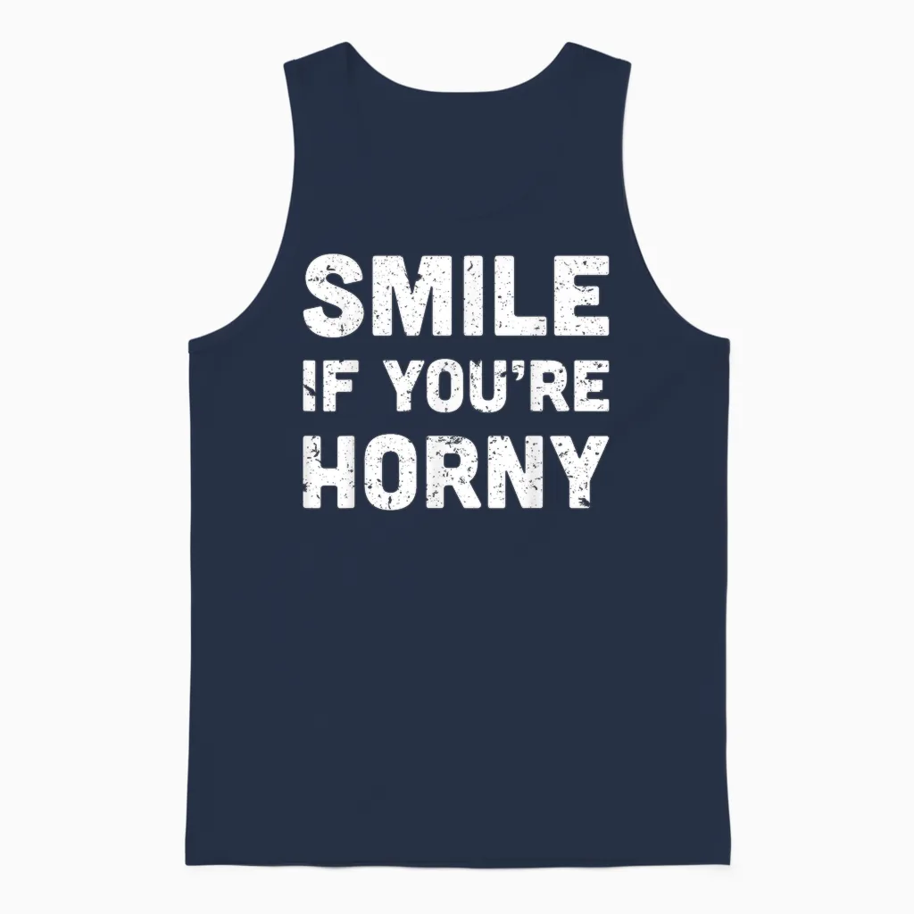 Smile if You're Horny Funny Adult Gag Gift Unisex Tank Top in Navy