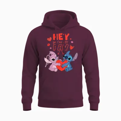Disney Stitch & Angel Hey You're My Fav Love Valentine's Day Unisex Hoodie - Maroon
