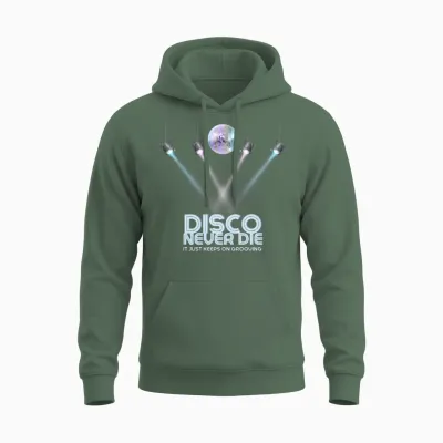 Disco Never Die Retro Unisex Hoodie - Military Green